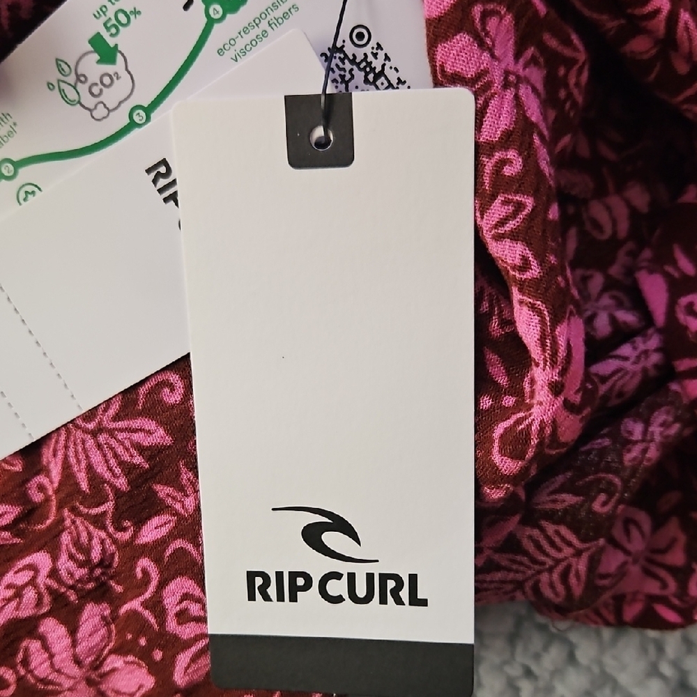Rip Curl Beach Party Smocked Crop Top Peplum Burgundy Pink Floral NWT Size M - Picture 9 of 9
